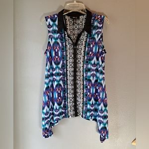 Style & Co. Black, Blue, Multi Color Sleeveless Button-down Tank, Size Medium